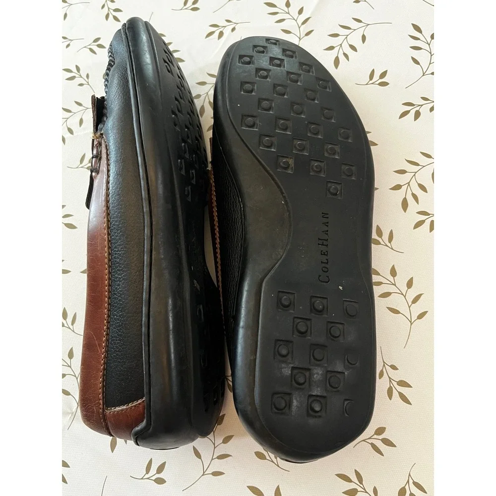 Cole Haan Country Mens 10 M Two Tone Leather Kiltie Tassel Loafers Black Brown